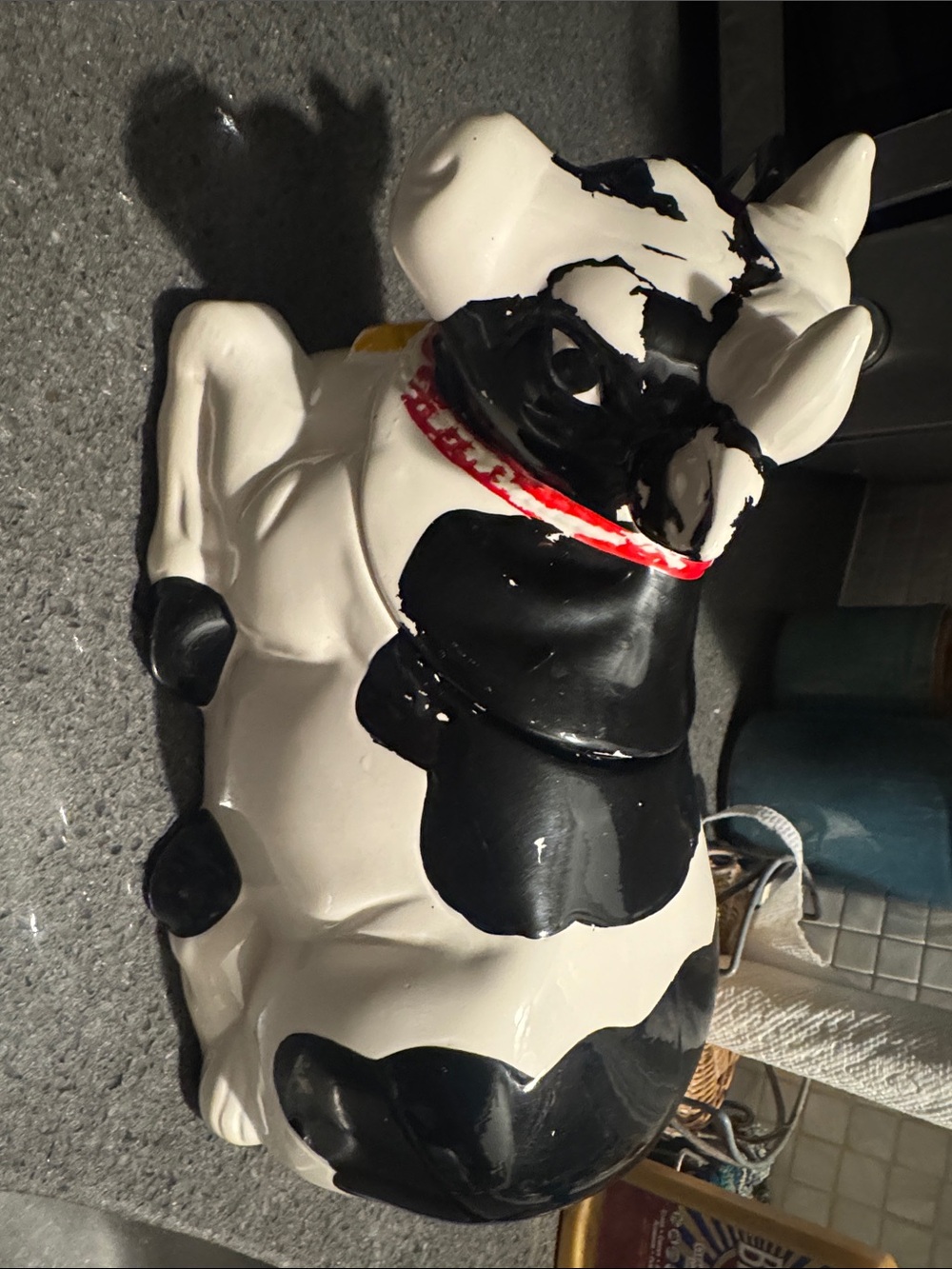Ceramic Cow Figurine Dog Treat Holder - Black and White